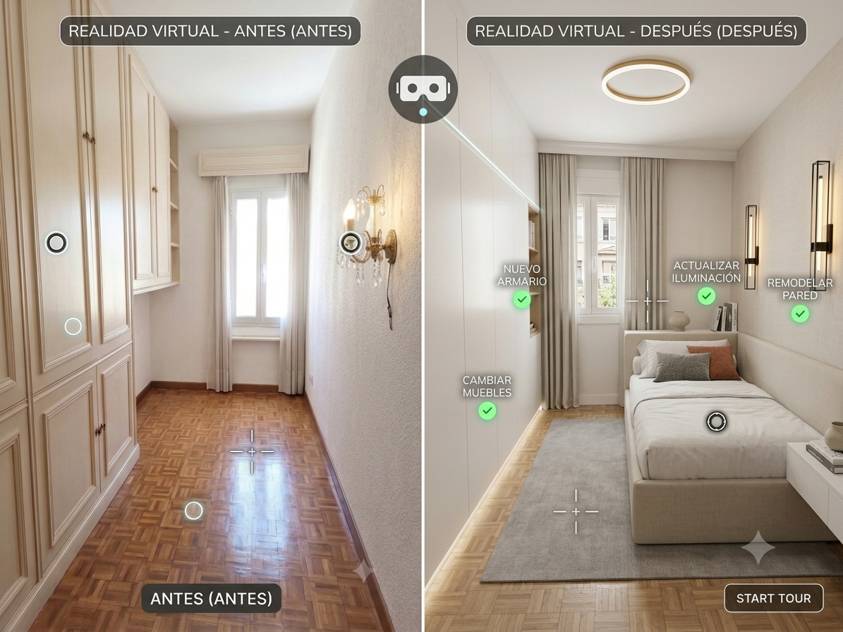 Propuesta antes y después del tercer dormitorio del piso en Calle del Arroyo Belincoso, Moratalaz, Madrid